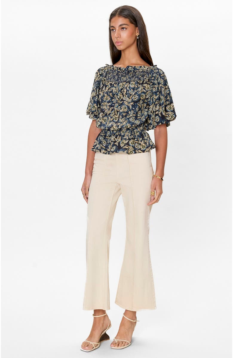 Rebecca Taylor Charlene Smocked Top, Alternate, color, Navy Multi