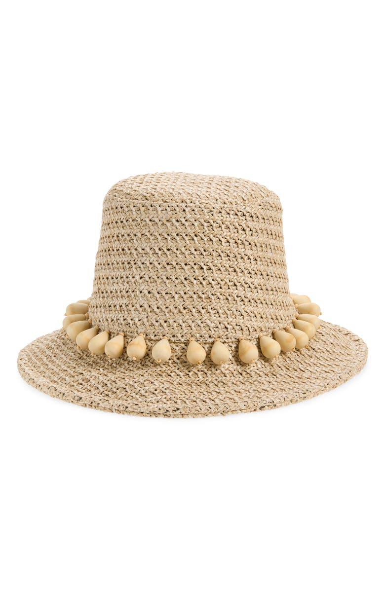 Lele Sadoughi Sedona Wooden Drop Raffia Hat, Main, color, Natural