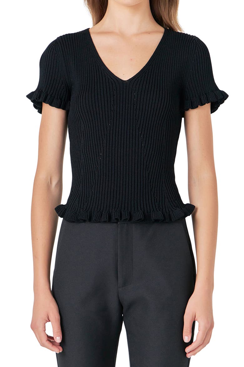 Lettuce Edge Rib Top, Main, color, BLACK
