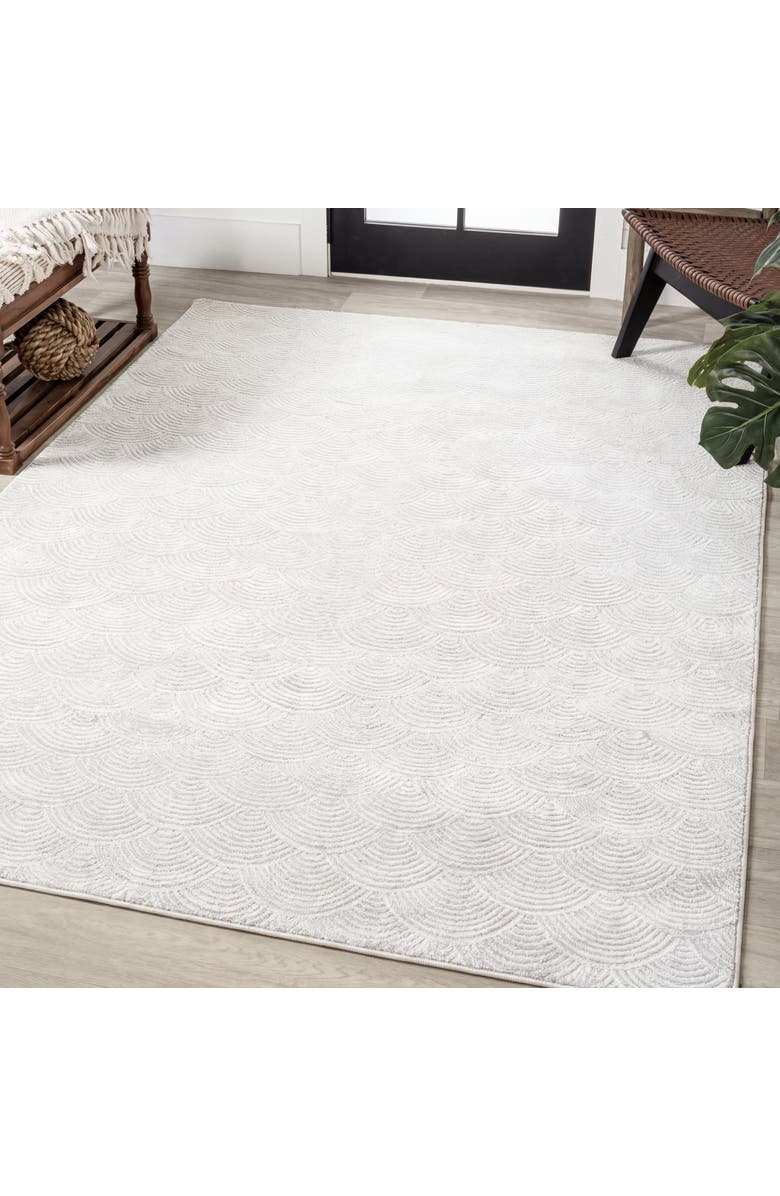 JONATHAN Y Porter Geometric Art Deco Fan Pattern High-Low Area Rug, Alternate, color, White/Light Gray
