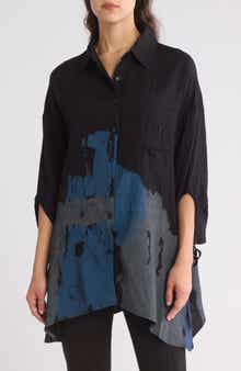 PATRIZIA LUCA Printed Button-Up Tunic Shirt