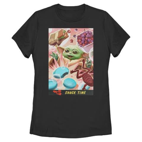 Women's Star Wars The Mandalorian and Grogu The Child Snack Time Comic Art  Graphic T-Shirt