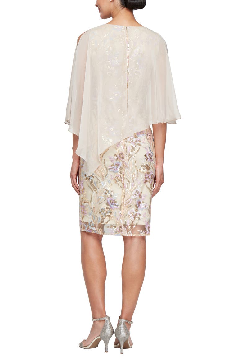 Sequin Embroidery Sheath with Cape Overlay, Alternate, color, CHAI/ MULTI