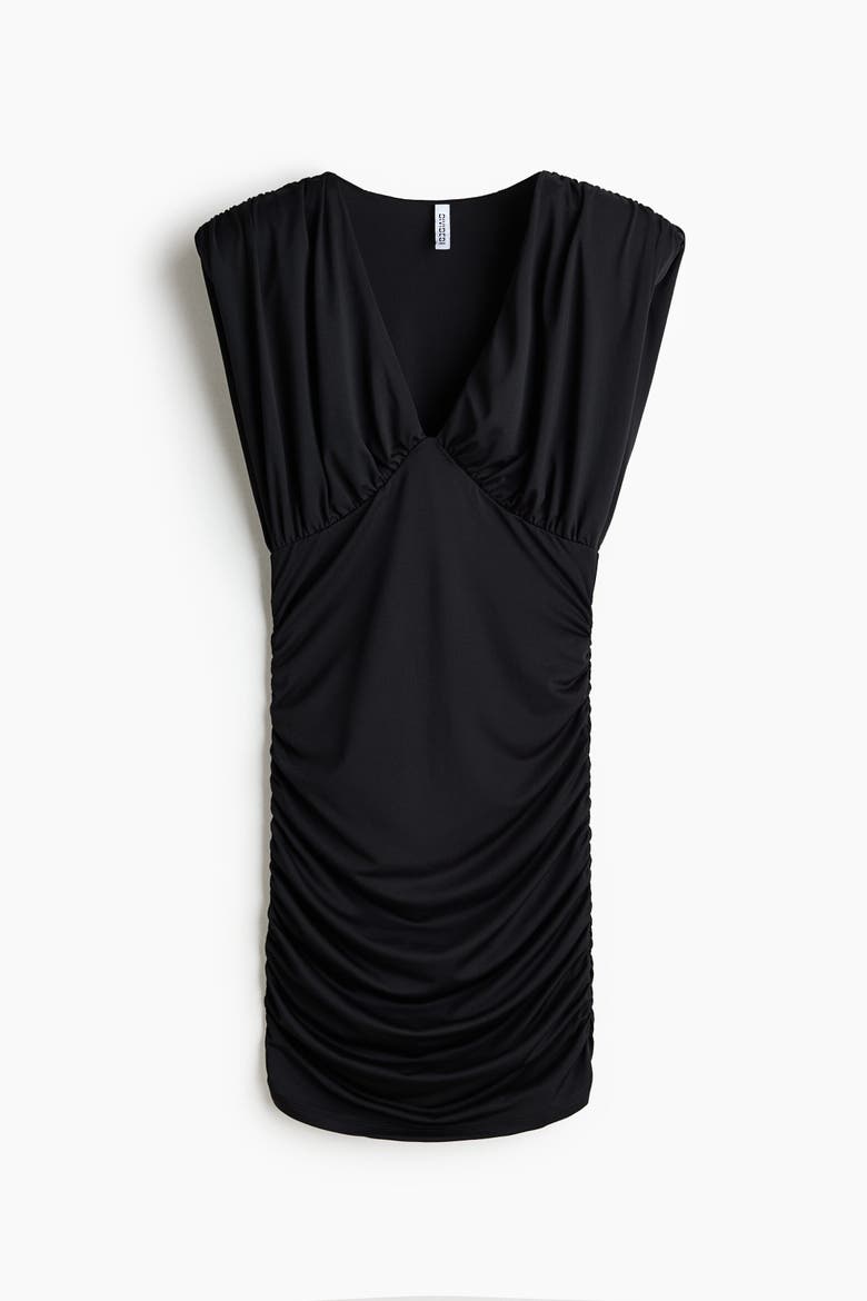 Draped Shoulder-pad Dress, Alternate, color, Black