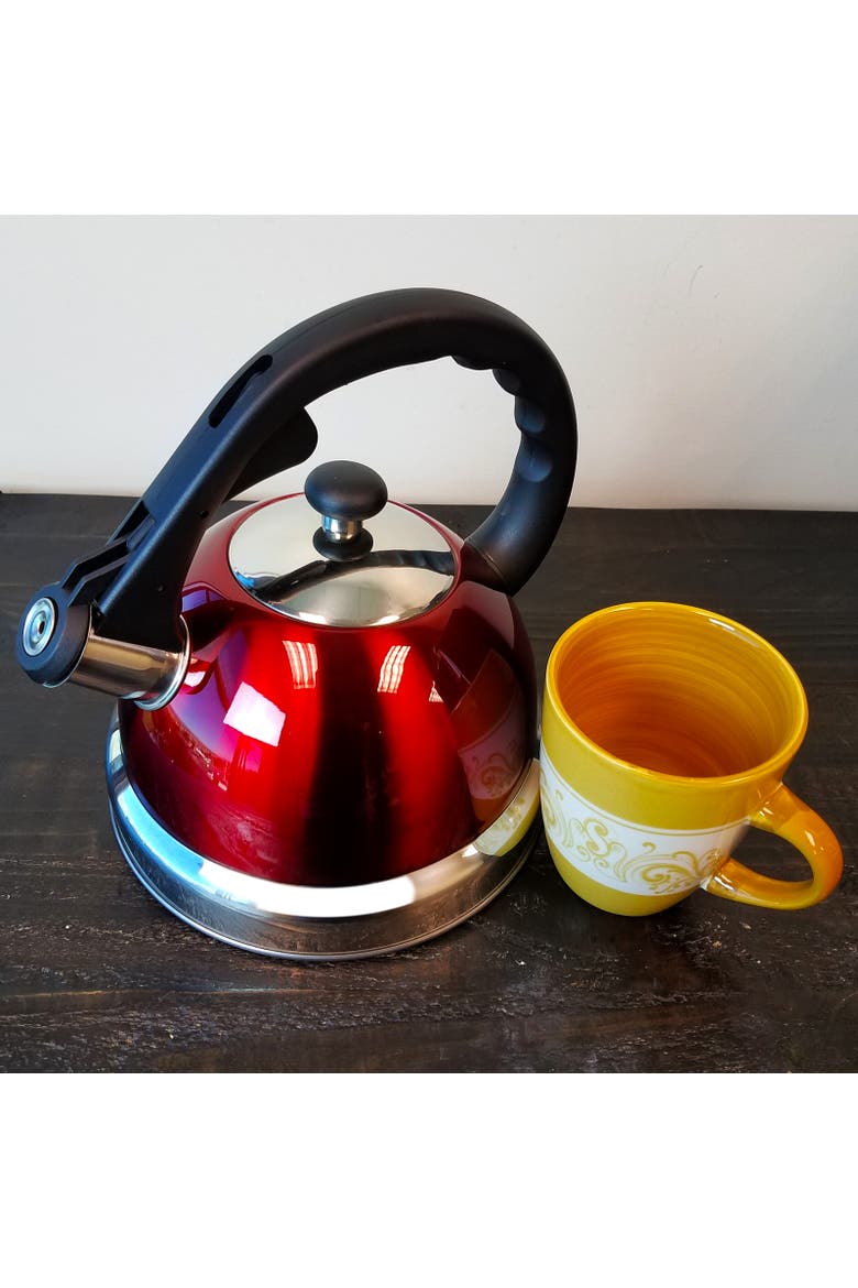 Claale 2.2 Quart Stainless Steel Whistling Tea Kettle  with Nylon Handle, Alternate, color, Red