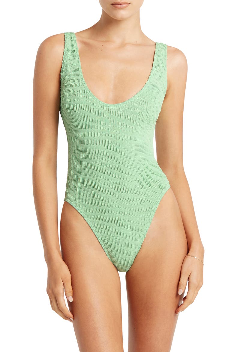 Mara Textured One-Piece Swimsuit, Main, color, MINT TIGER