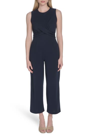 Calvin Klein Knotted Wide Leg Jumpsuit In Purple