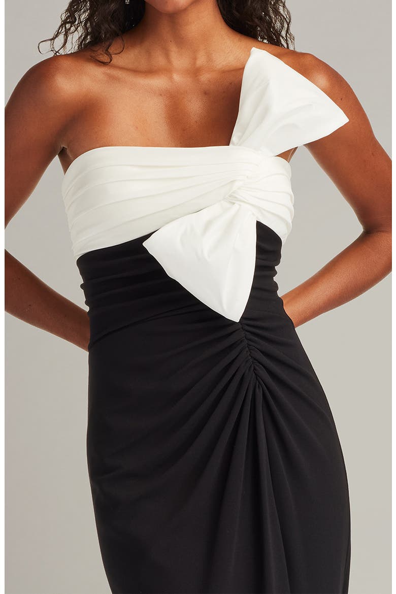 Taffeta Bow One-Shoulder Gown, Alternate, color, BLACK/ WHITE