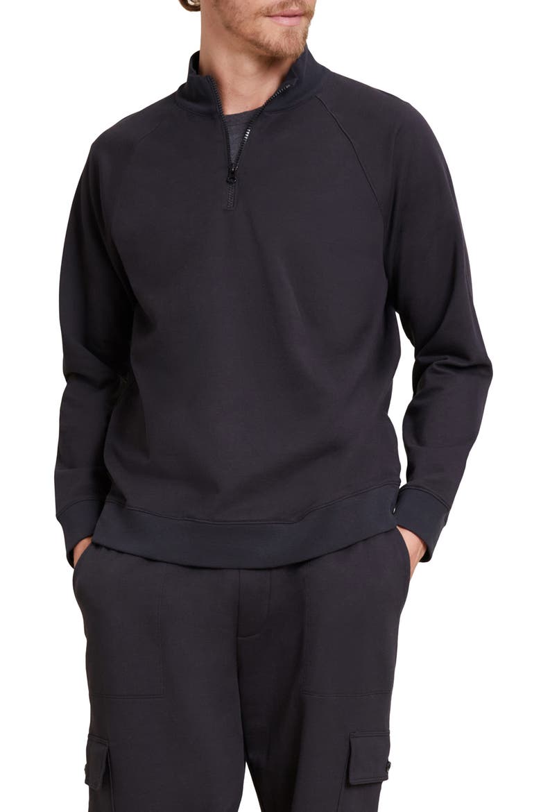 Malibu Collection® Pima Cotton Fleece Half Zip Sweatshirt, Main, color, BLACK