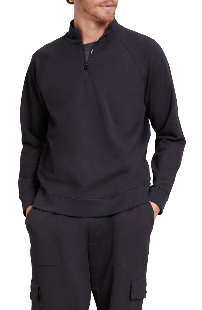 Barefoot Dreams<sup>®</sup> Malibu Collection<sup>®</sup> Pima Cotton Fleece Half Zip Sweatshirt, Main, color, Black