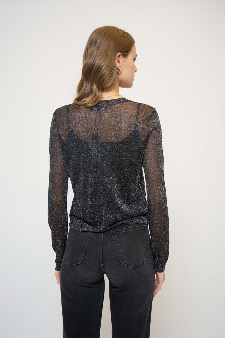 Colette Sheer Lurex Cardigan With Cami, Alternate, color, Black