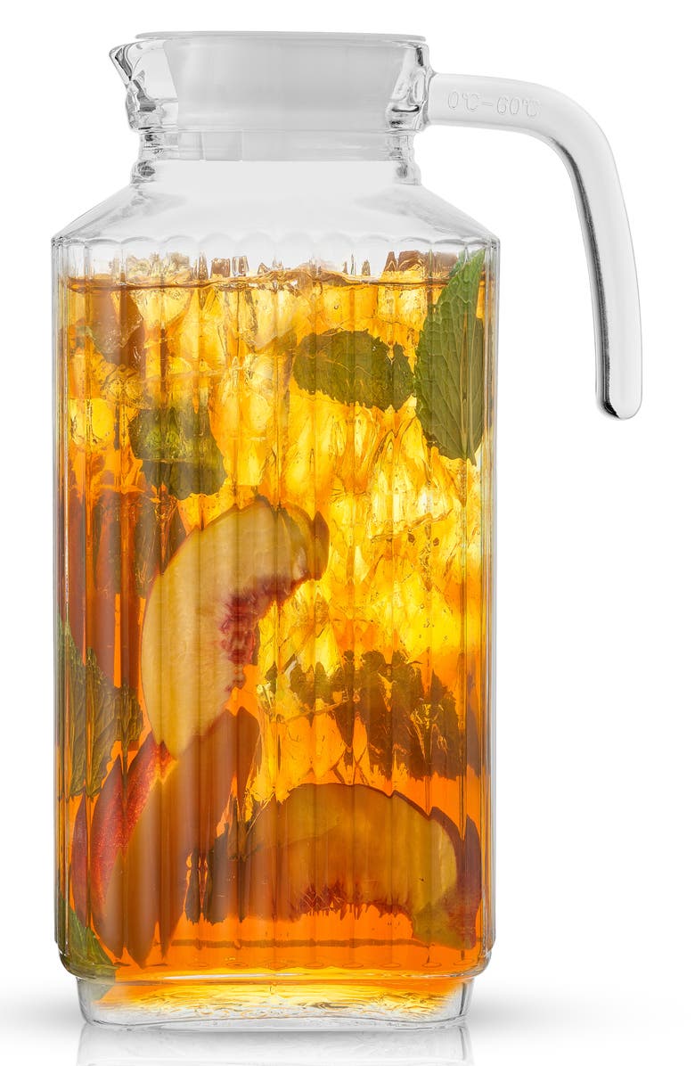 JoyJolt Beverage Serveware Glass Pitcher with Handle & 2 Lids - 60 oz, Alternate, color, Clear