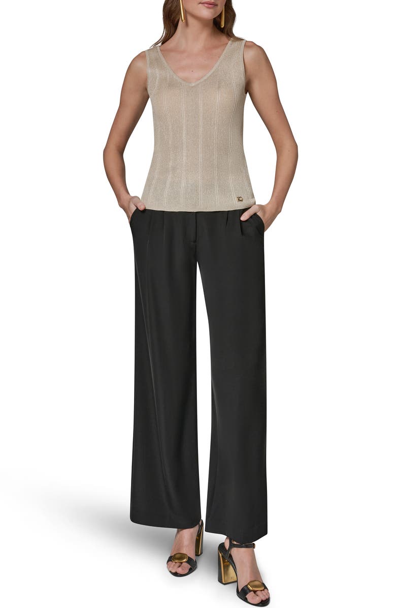 Donna Karan New York Metallic V-Neck Rib Sweater Tank, Alternate, color, Light Gold