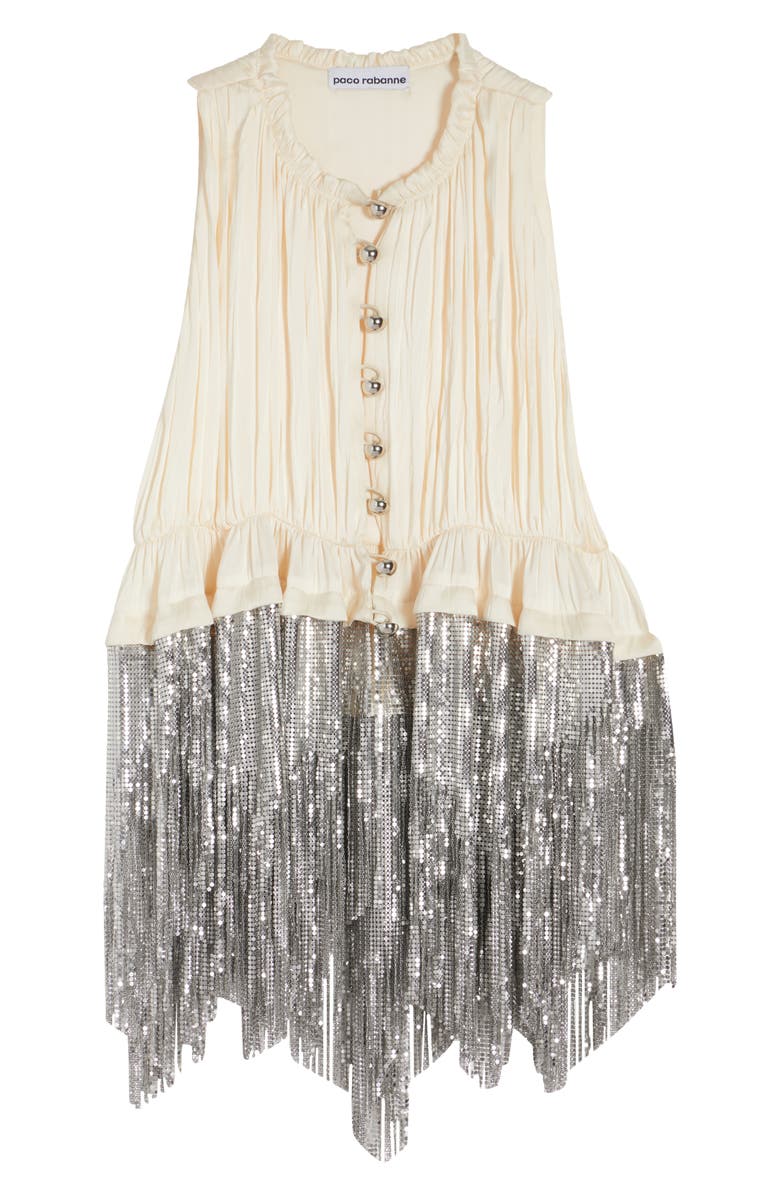 Rabanne Asymmetric Metallic Fringe Shirred Sleeveless Top, Alternate, color, 