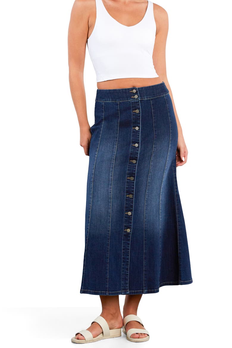 Stretch Denim Maxi Skirt, Alternate, color, SOFT BLUE