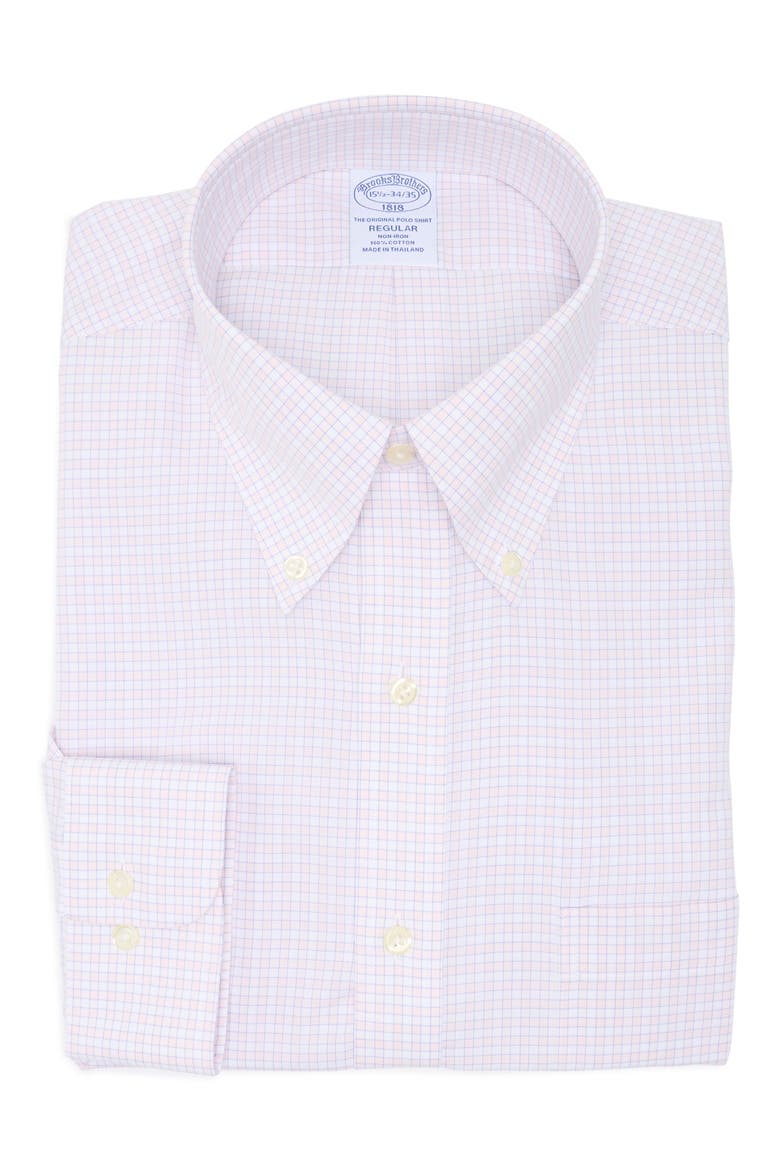 Regular Fit Check Non-Iron Cotton Button-Down Shirt, Alternate, color, CORALGRID