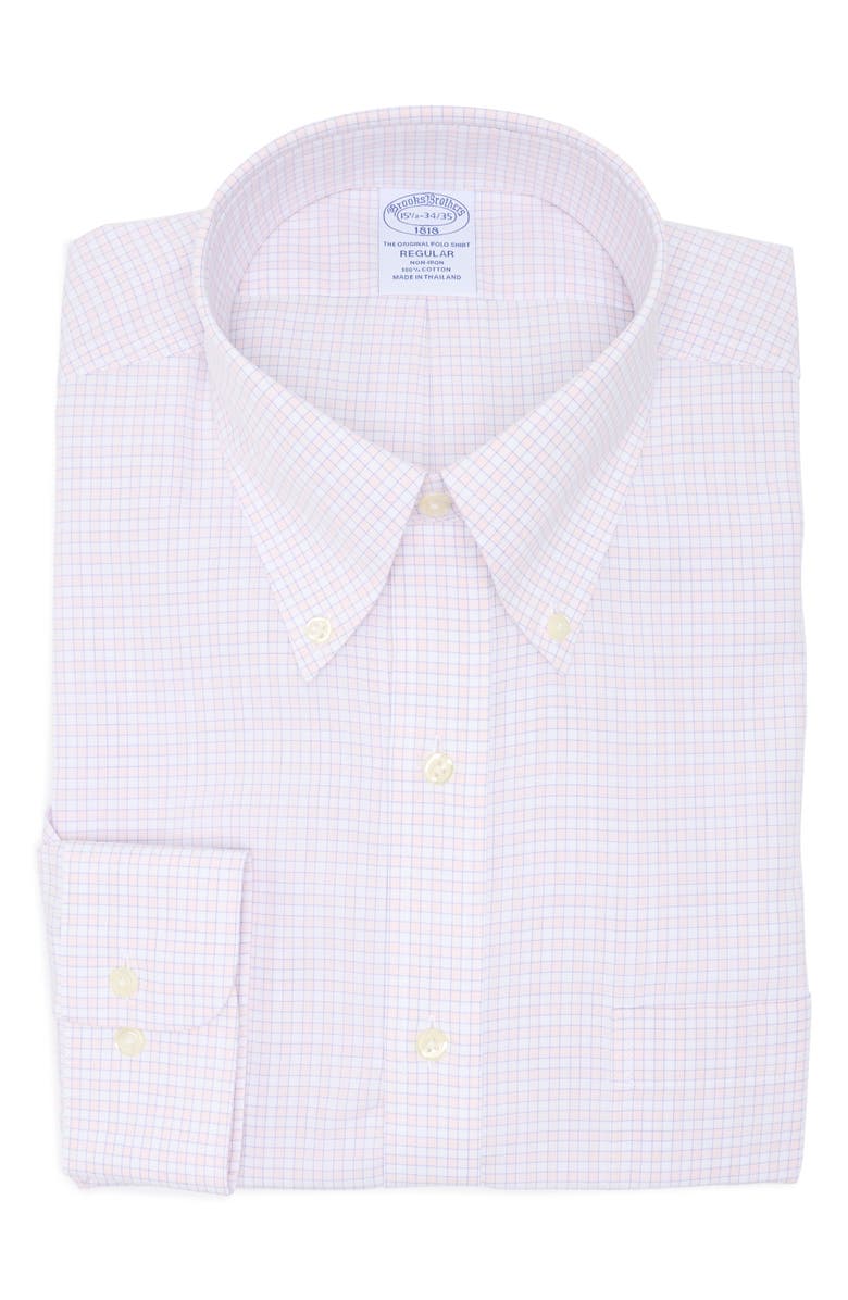 Brooks Brothers Regular Fit Check Non-Iron Cotton Button-Down Shirt, Alternate, color, 