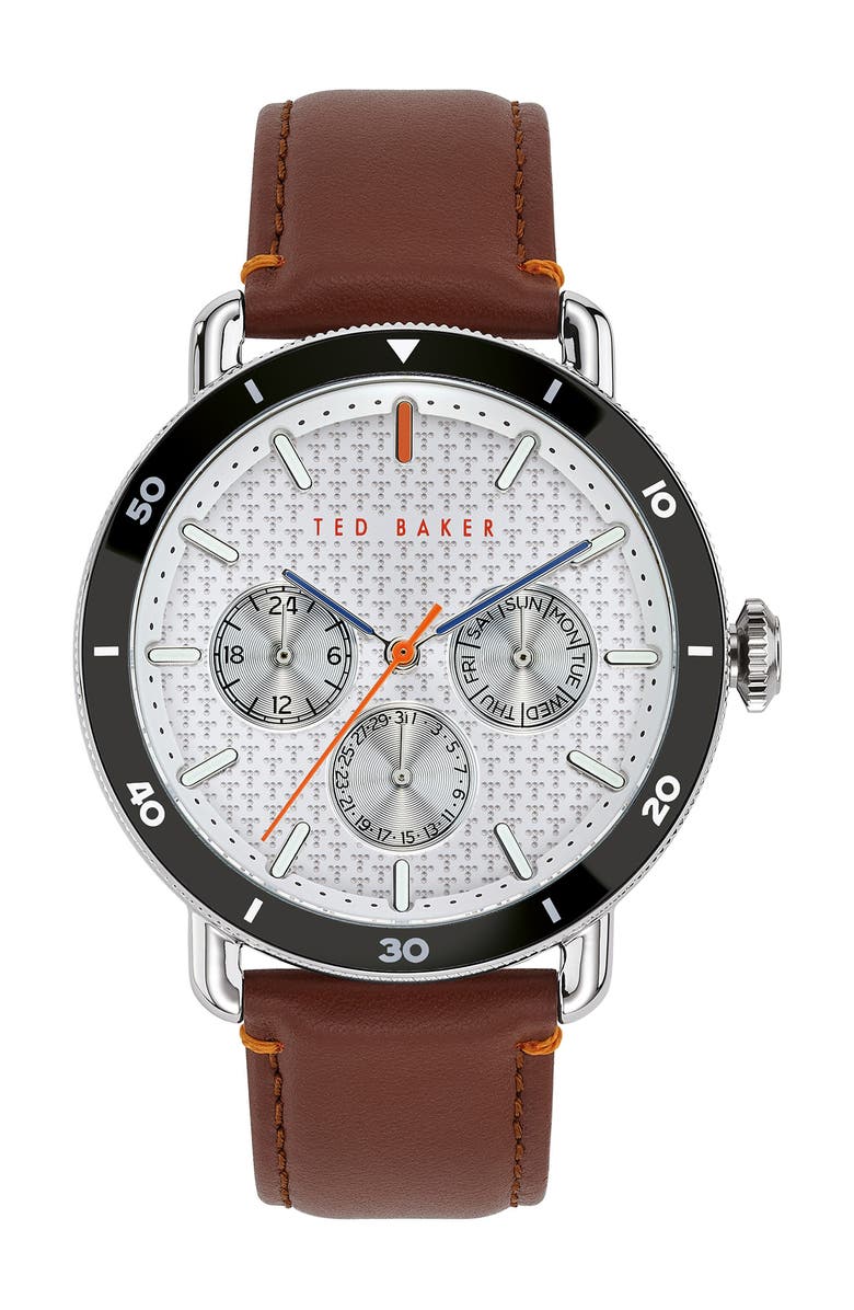 Ted Baker London Men's Margarit Leather Strap Watch, 46mm, Main, color,