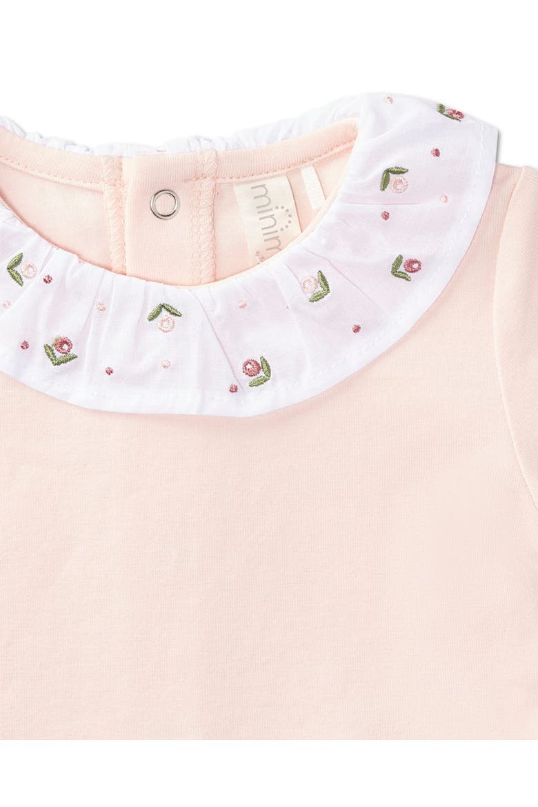 Embroidered Flower Ruffle-Collar Cotton Rich Footie, Alternate, color, Soft Pink