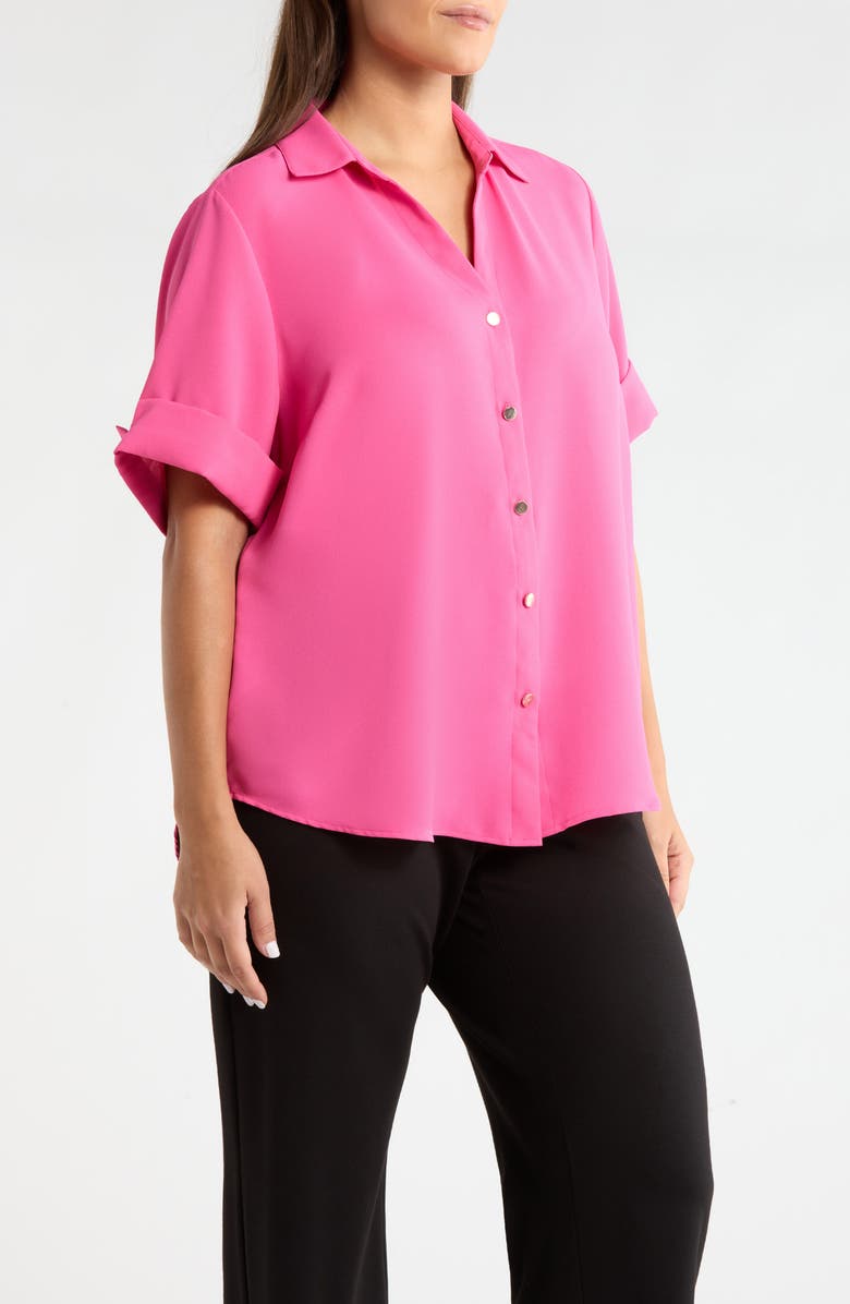AK ANNE KLEIN Crepe Button-Up Shirt, Alternate, color, Pink Berry