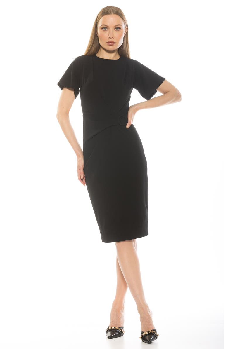 Alexia Admor Clara Crewneck Draped Sheath Dress, Alternate, color, Black