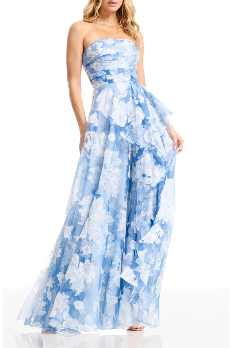 Kit Floral Strapless A-Line Gown, Main, color, SKY MULTI