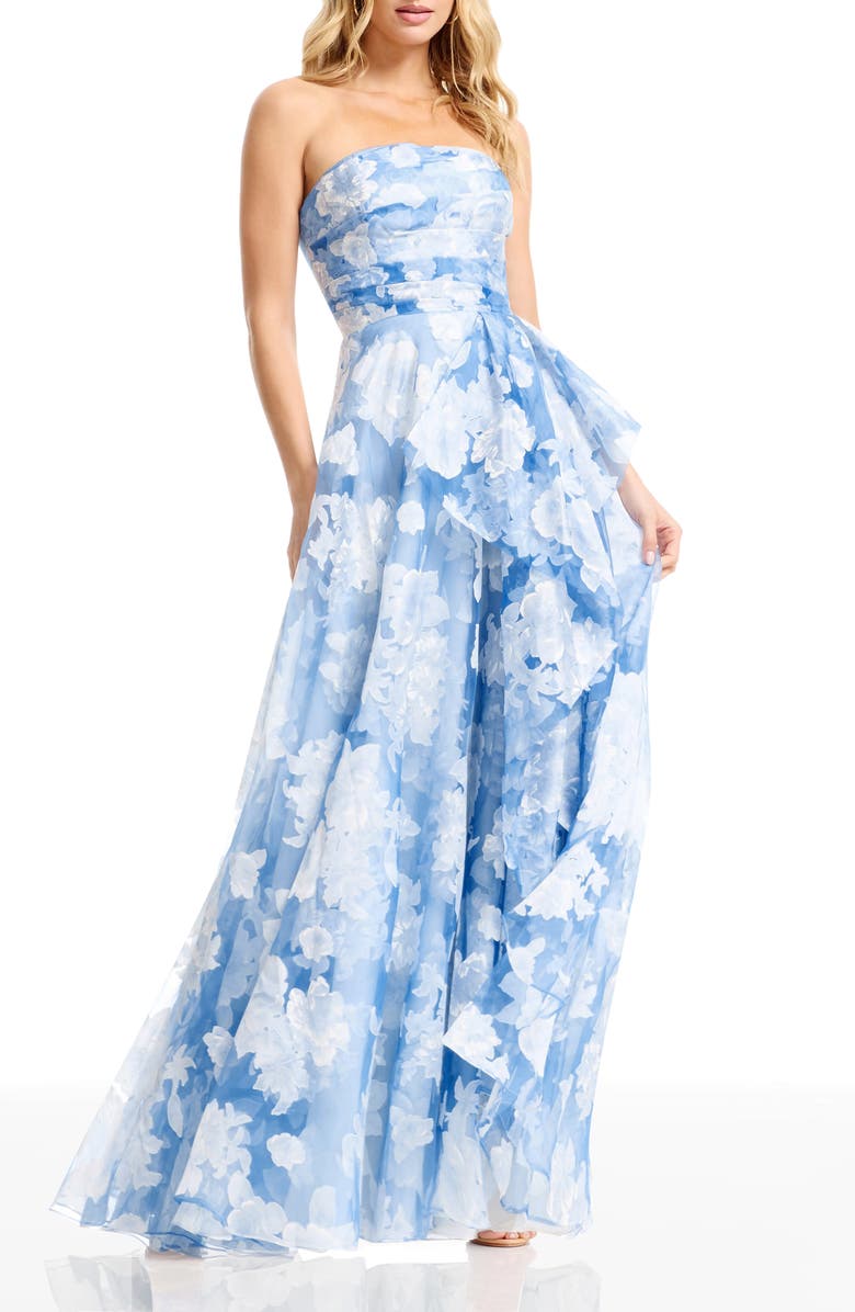 Dress the Population Kit Floral Strapless A-Line Gown, Main, color, 
