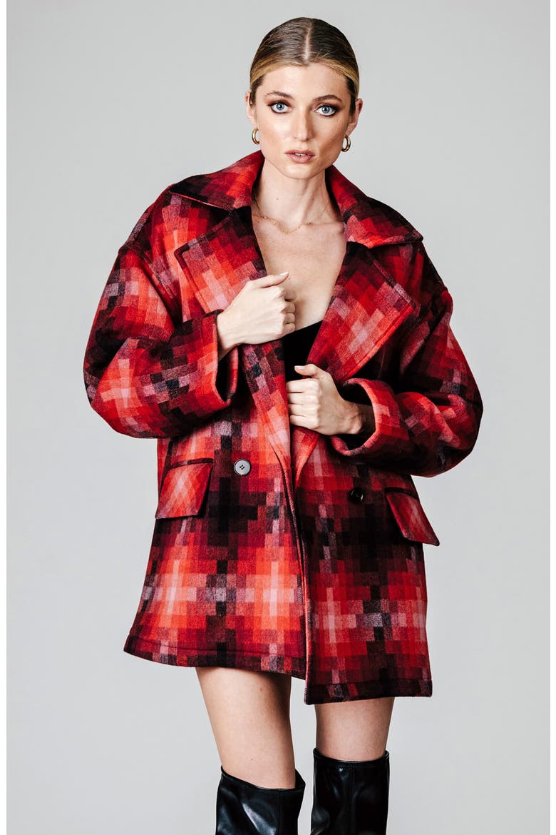 Geo Pattern Double Breasted Coat, Alternate, color, RED GEO