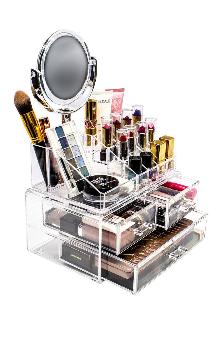 SORBUS Makeup Storage Organizer with Magnifying Mirror, Alternate, color, 