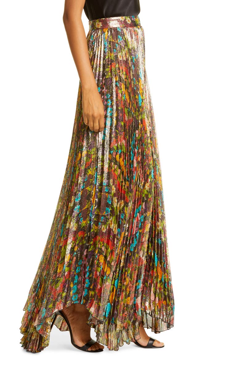 Alice + Olivia Katz Sunburst Pleated Maxi Skirt, Alternate, color,