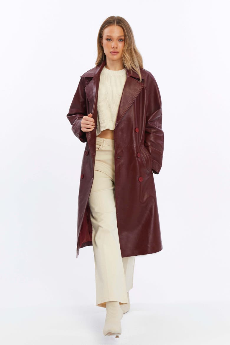 Sloane Leather Trench Coat, Alternate, color, Burgundy