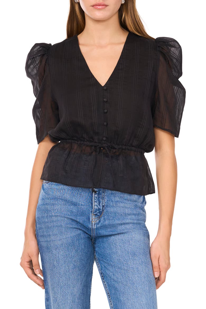 Short Sleeve Peplum Shirt, Main, color, RICH BLACK