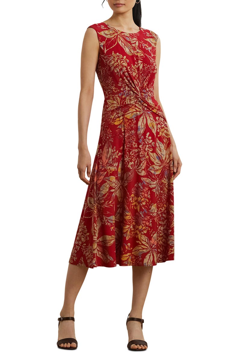 Lauren Ralph Lauren Floral Print Twist Front Midi Dress, Main, color,