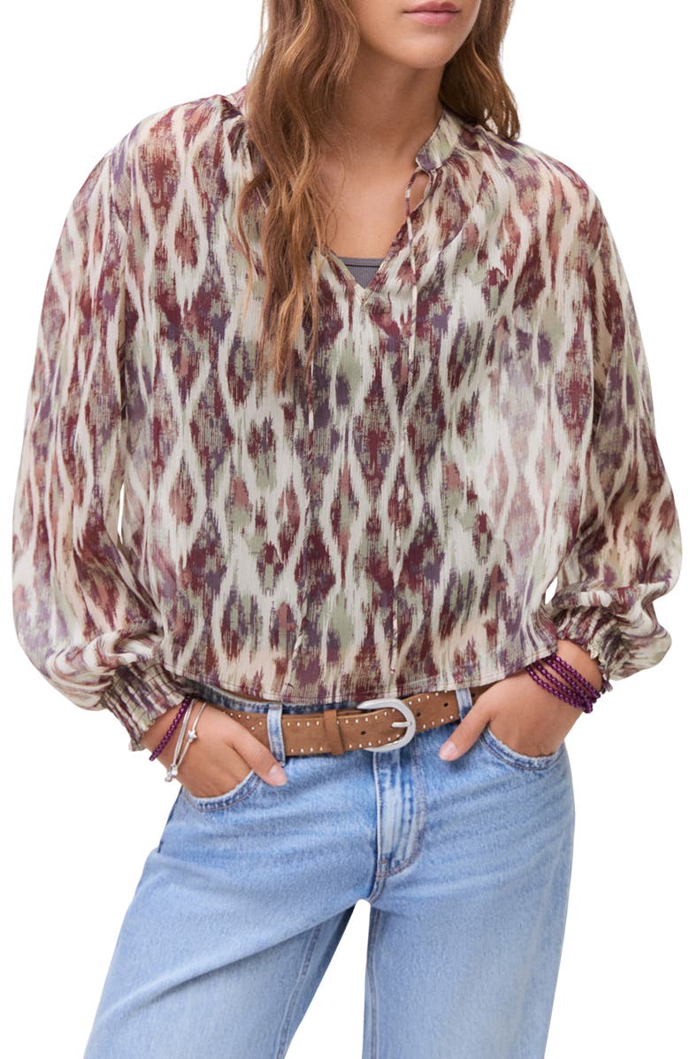 MANGO TEEN Semi Sheer Printed Blouse, Main, color, Ecru