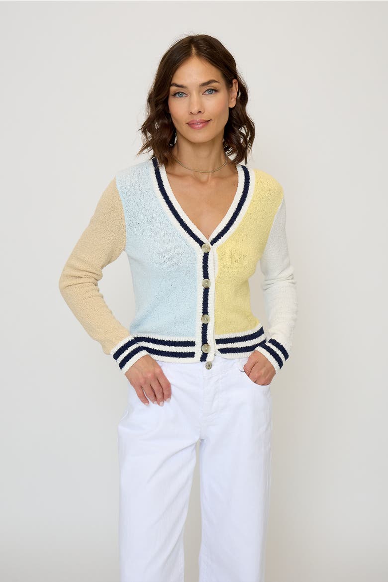 Daphne Varsity Stripe Cardigan, Alternate, color, CITRON