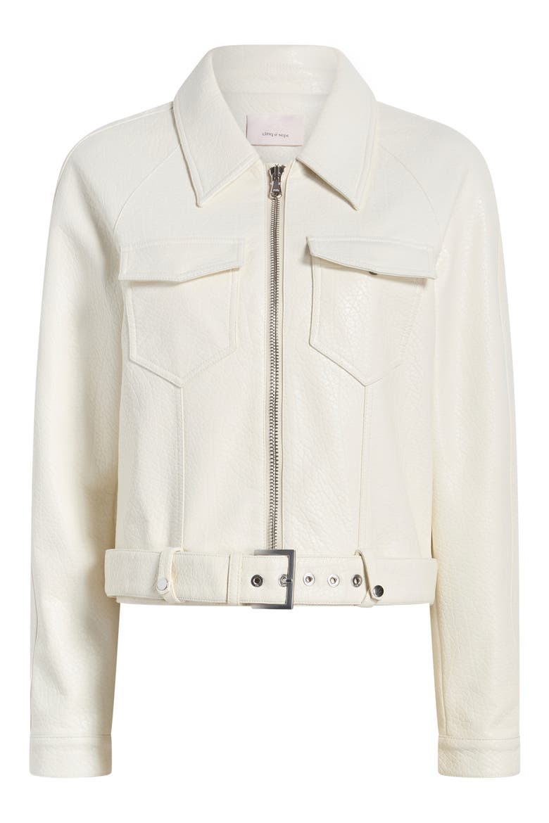 Saffira Belted Faux Leather Jacket, Alternate, color, IVORY