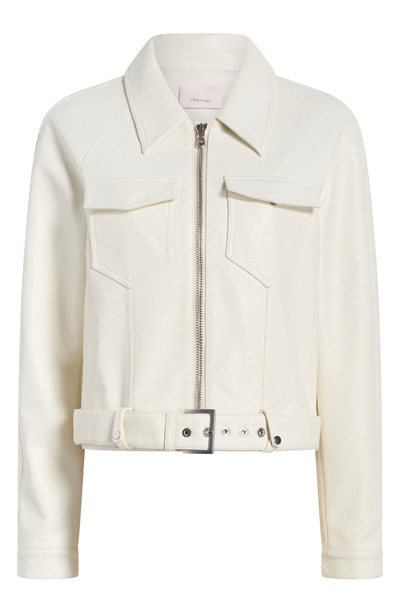 Cinq à Sept Saffira Belted Faux Leather Jacket, Alternate, color, Ivory