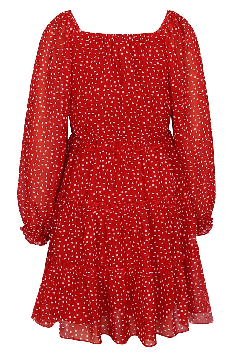 Zunie Kids' Foil Dot Tiered Dress & Headband Set, Alternate, color, Red/ White