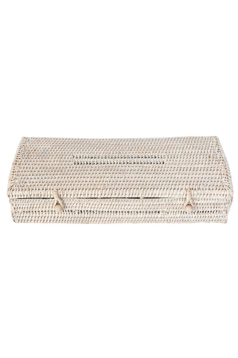 Artifacts Rattan 5 Section Tea Box with Lid, Alternate, color, White Wash