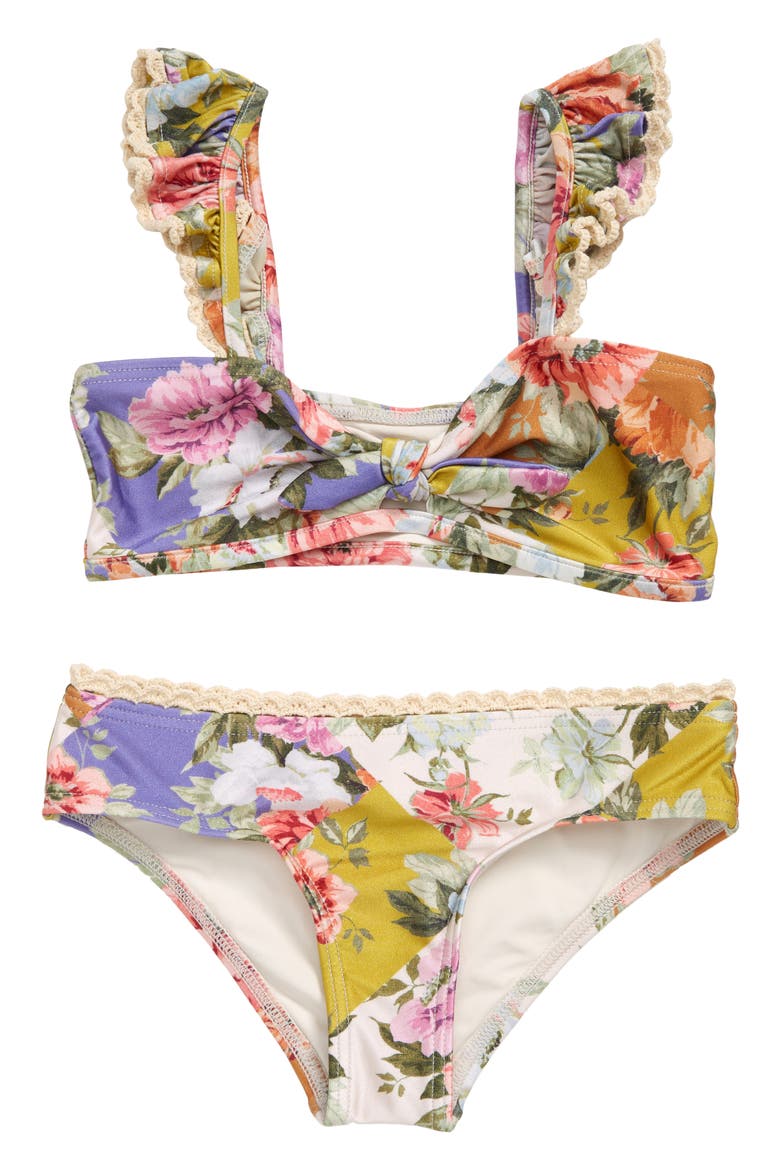 Kids' Pattie Crochet Trim Two-Piece Swimsuit, Main, color, PATCH FLORAL