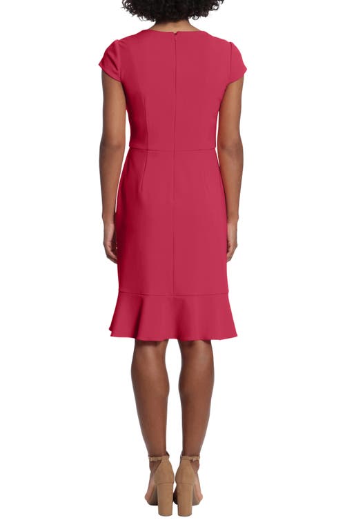 London Times Surplice Neck Ruffle Skirt Sheath Dress In Cherries Jubilee