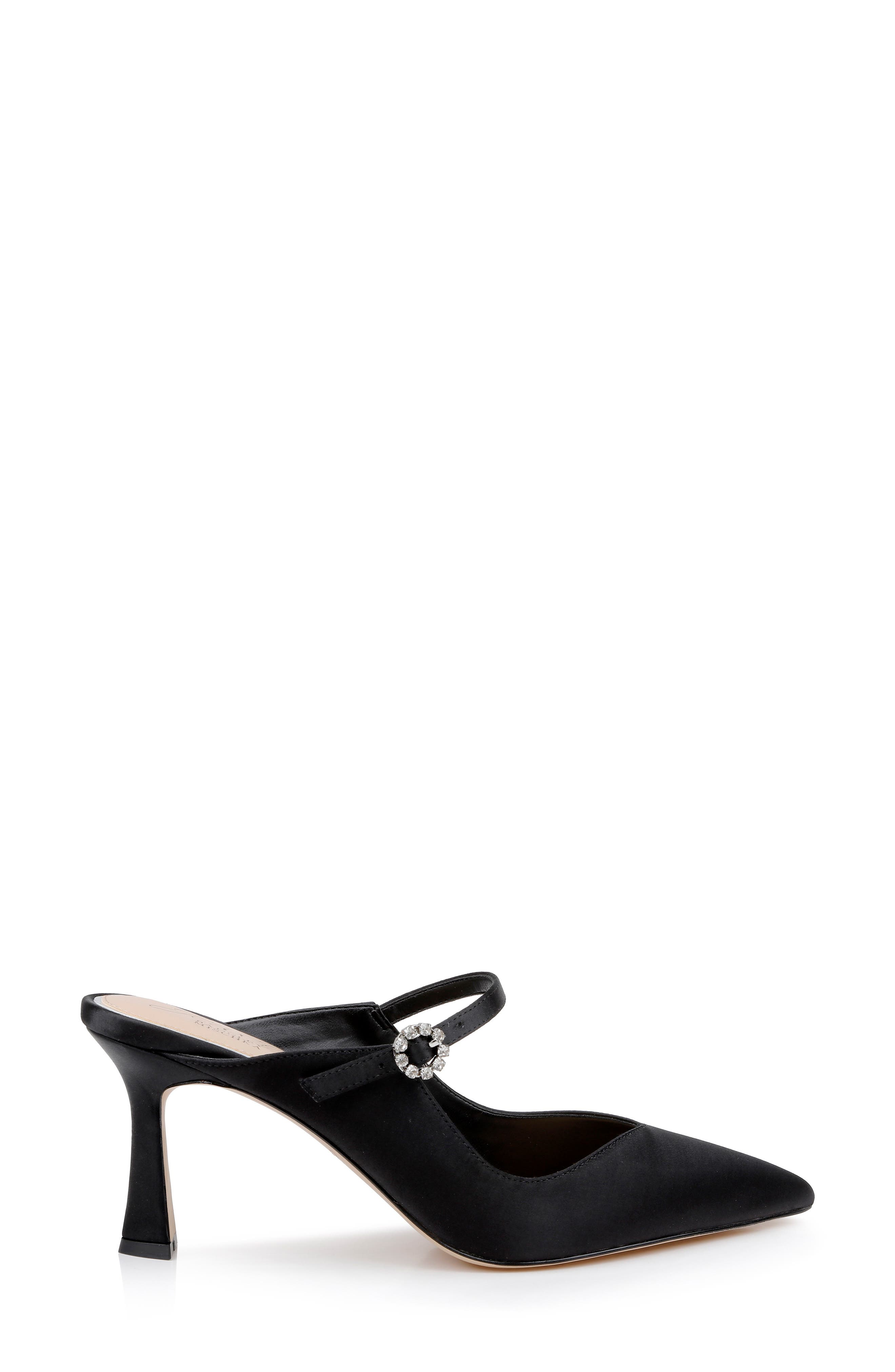Jewel Badgley Mischka Kaylin Mary Jane Pointed Toe Mule, Alternate, color, Blacksatin