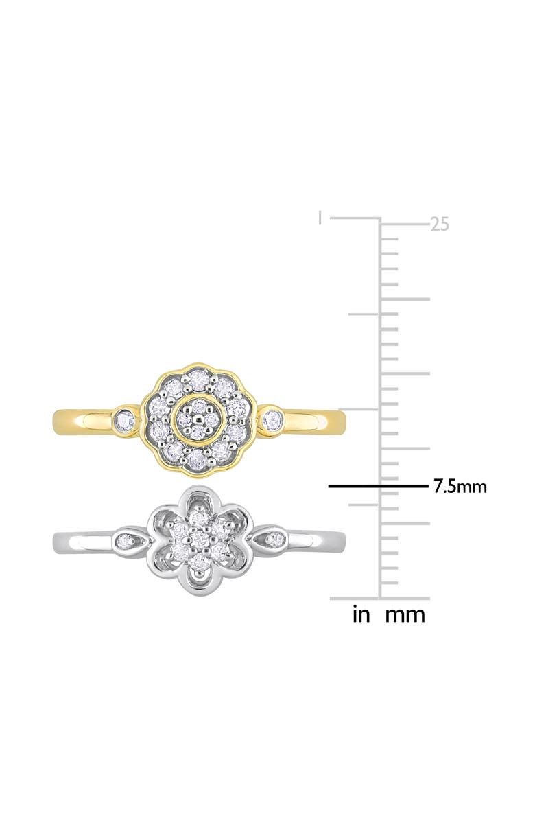 DELMAR Set of 2 Sterling Silver Diamond Flower Rings - 0.14ct., Alternate, color, Silver/ Gold