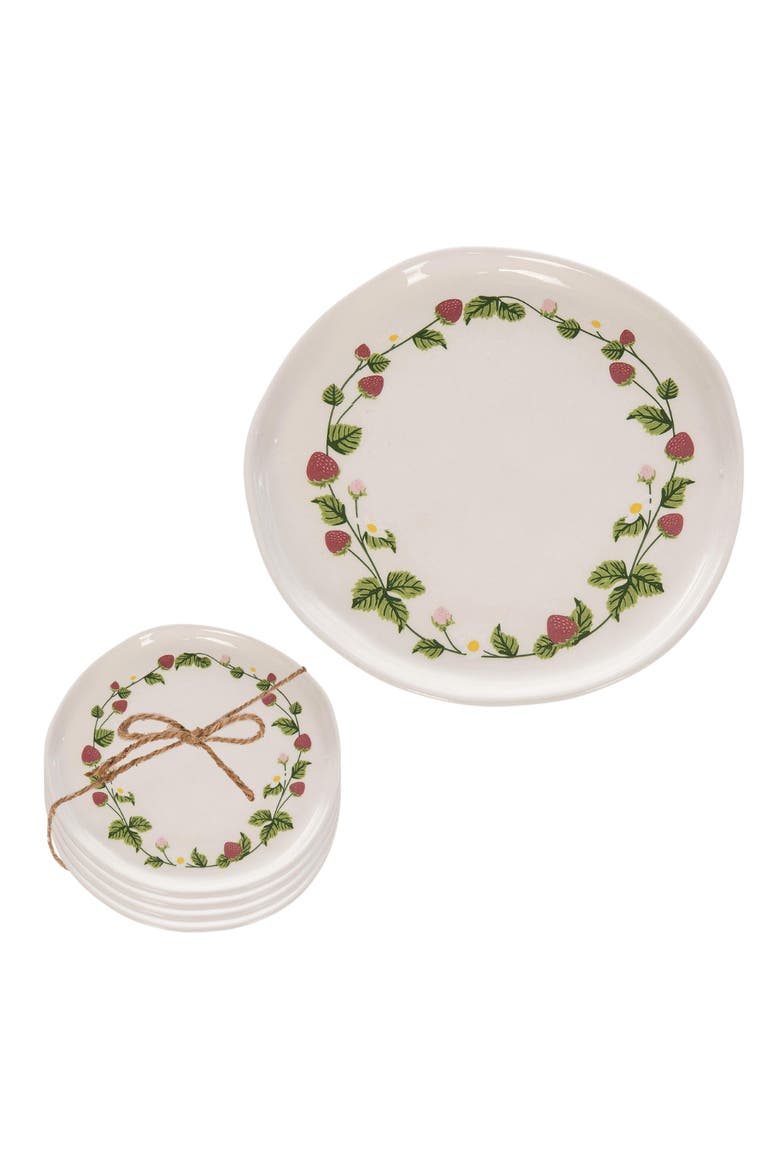 Strawberry Appetizer Plates Set of 4 - Spring Ceramic, Main, color, Beige