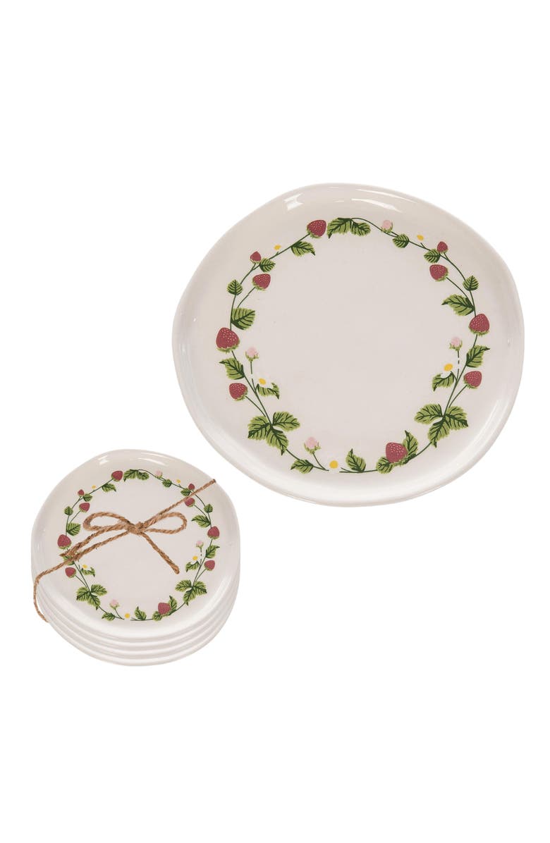 Transpac Strawberry Appetizer Plates Set of 4 - Spring Ceramic, Main, color, Beige