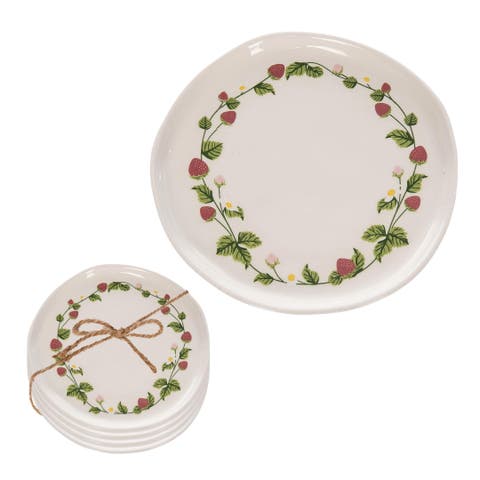 Strawberry Appetizer Plates Set of 4 - Spring Ceramic