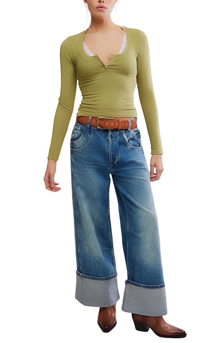 Free People Wide Awake Jersey Henley, Alternate, color, Mosstone