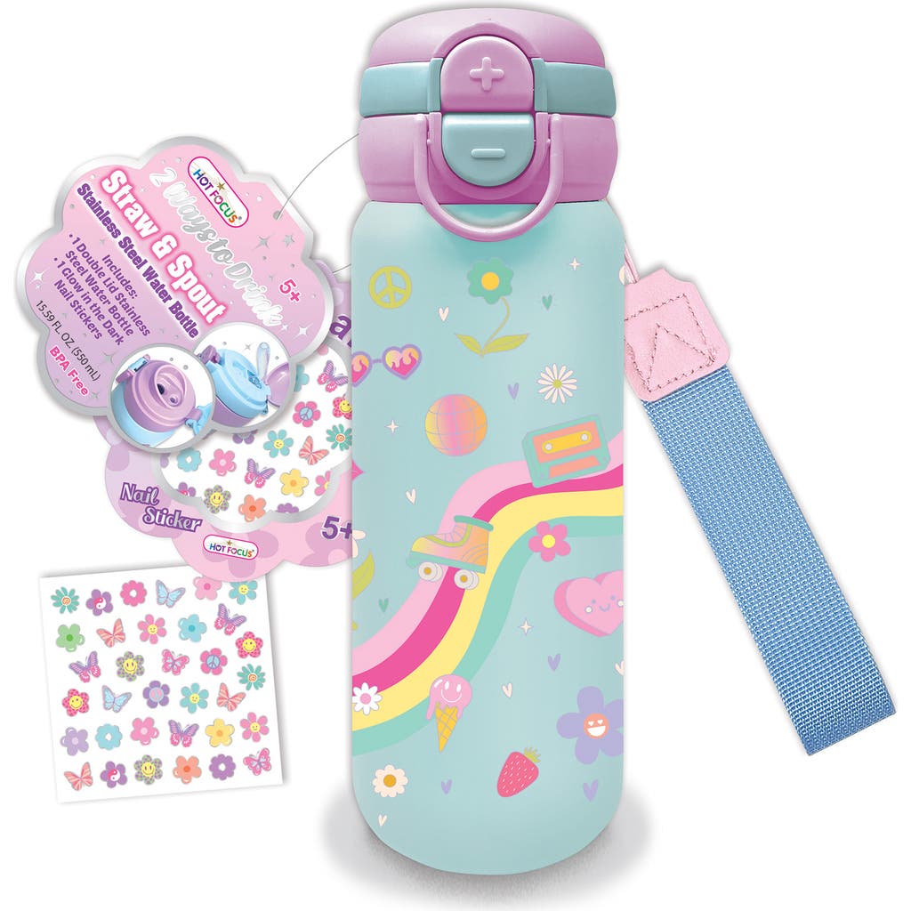 Hot Focus Kids' Double Lid Stainless Steel Water Bottle & Sticker Set