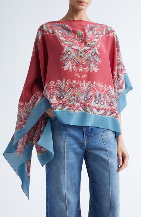 【送料&関税込】Etro Paisley Printed Asymmetric Poncho Paisley printed silk chiffon poncho - ETRO - MULTI COLOURED