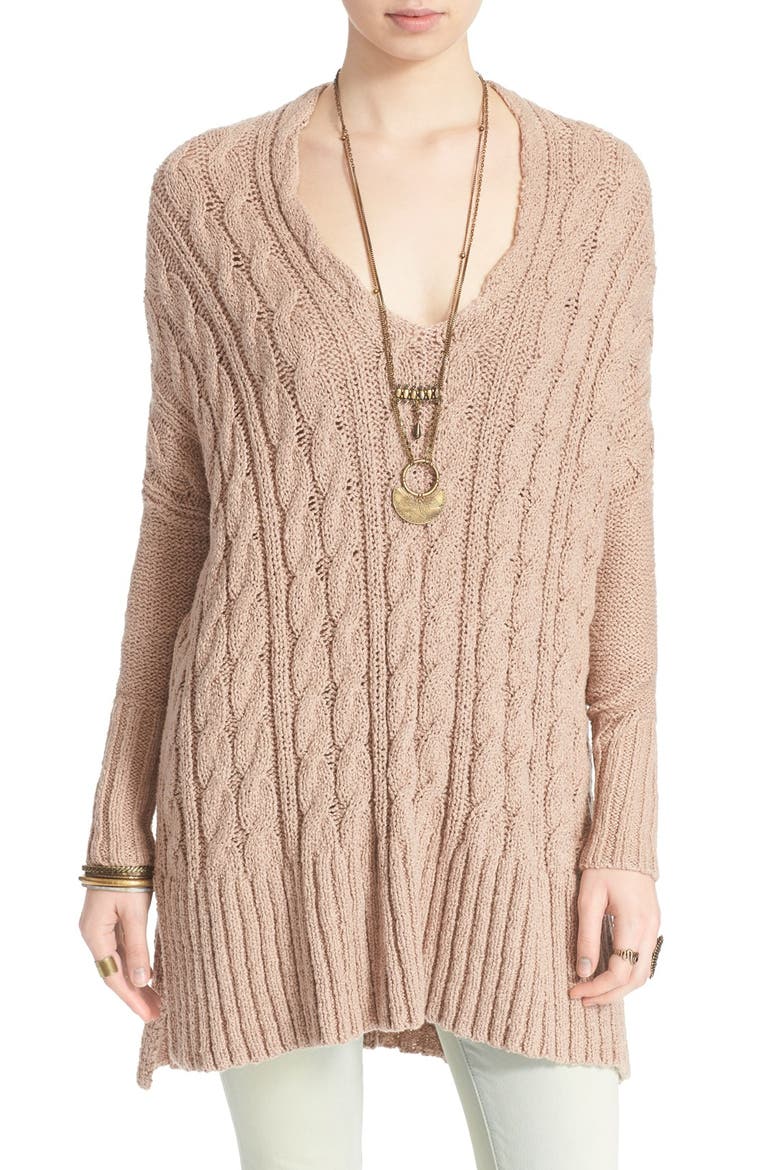 Easy Cable V-Neck Sweater, Main, color, WASHED PINK